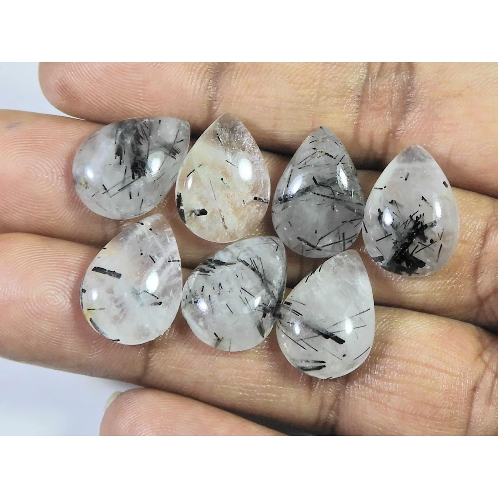 12x17-13x18 мм Натуральный Черный Рутил Кабошон Жемчужный Россыпной Самоцвет 7 шт. Партия C-1917