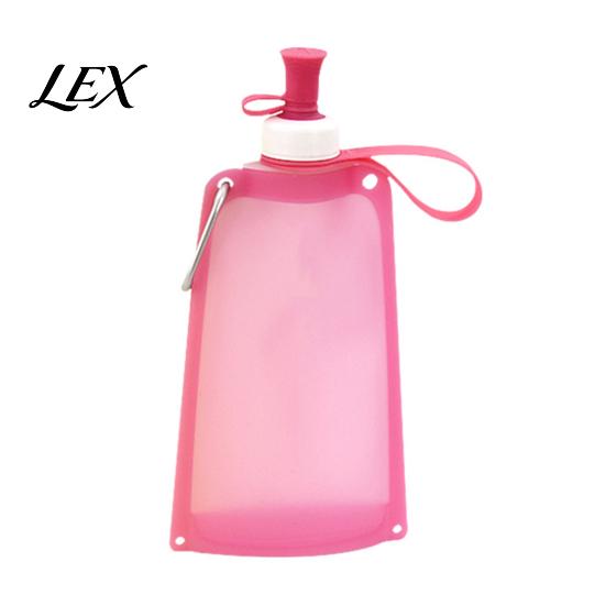 Lightweight Travel Bottle 500ML Collapsible Silicone Water Bottle, Portable Folding Drinking Bag, Pouch with Lanyard for Outdoor Hiking Cycling