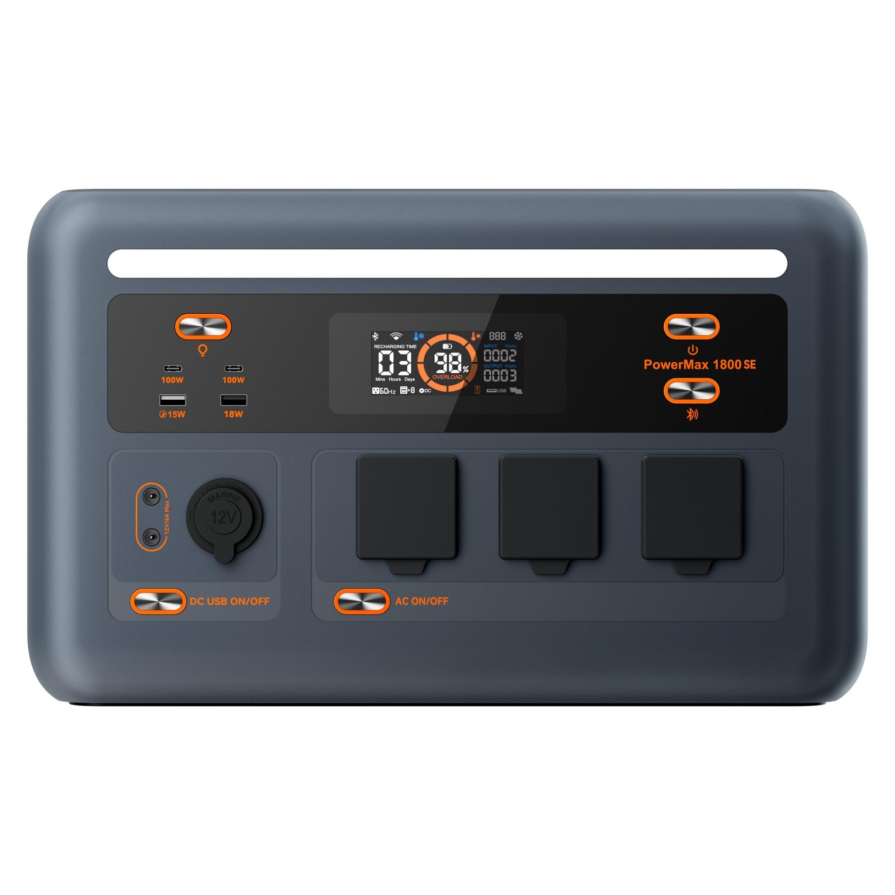 OSCAL PowerMax 1800SE 1800W Station d'énergie portable, Batterie LiFePO4 1024Wh Générateur Solaire, 10 Ports de Sortie, Charge Rapide 1,5 Heure noir