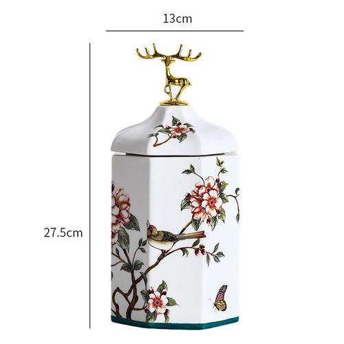 Color Flower Bird Golden Deer Candy Jar Ceramic Storage Bottle Household Nut Tea Tin Moisture-proof Storage Box Porcelain Crafts