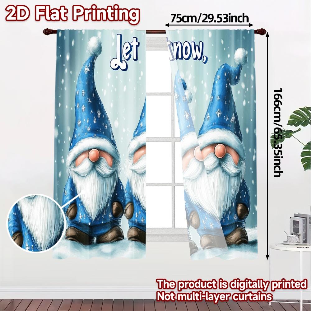 2pcs,Curtains Cute Gnomes Snowy Season (3) Chic Curtain Chic Prints Light Filtering Curtains Outdoor Decorations Ldeal for