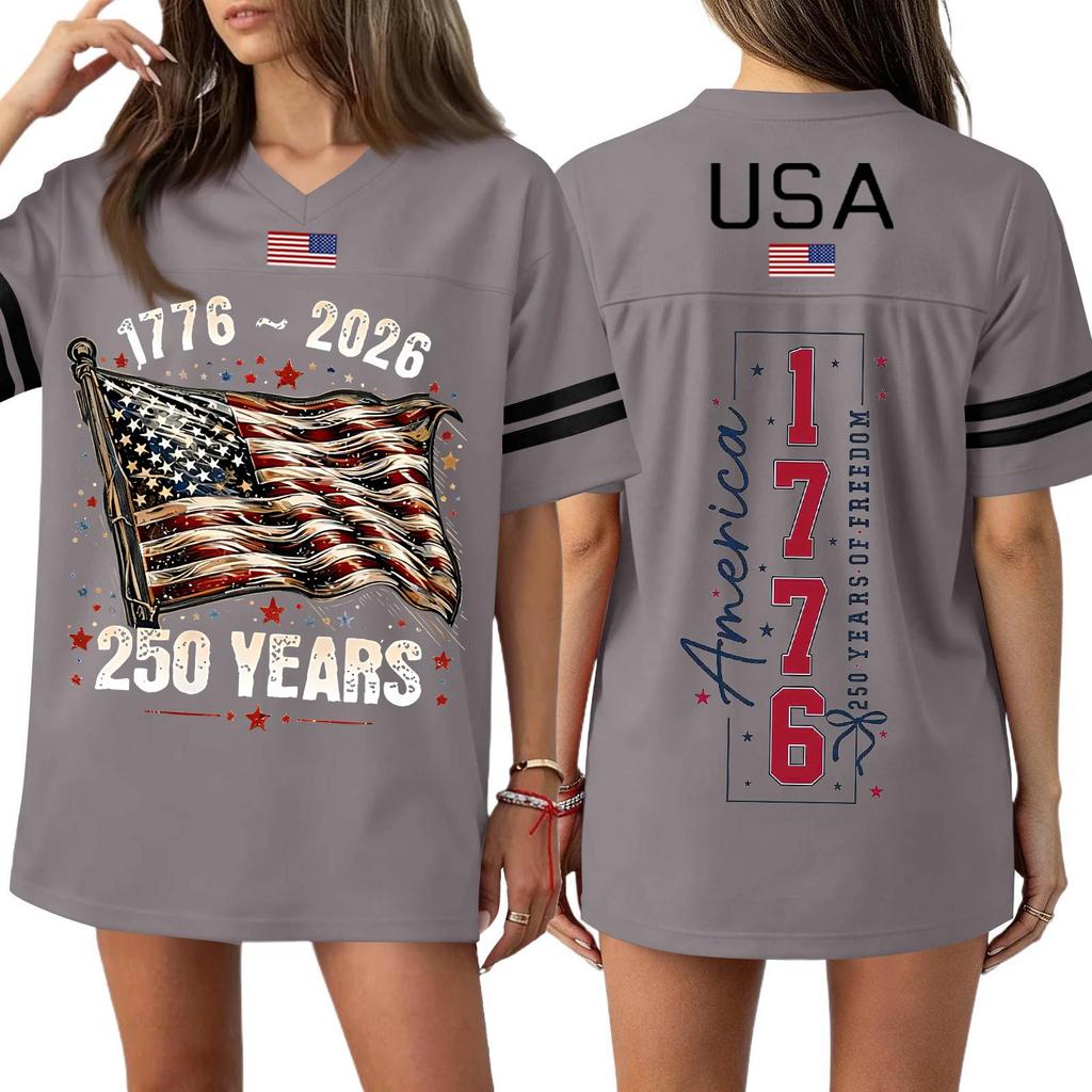 Women's Casual Fashion V-Neck Sports Independence Day Print Short Sleeve Sports T-Shirt Top