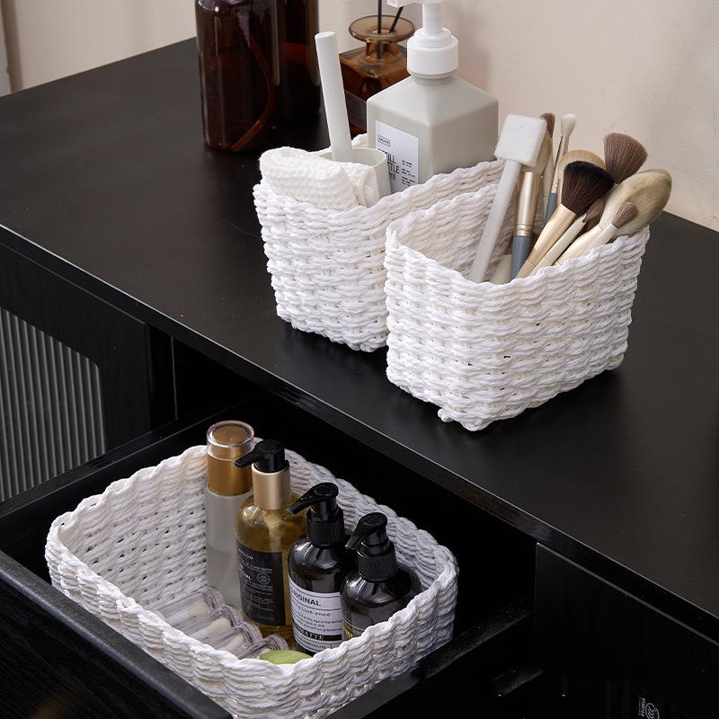 3pc/set Handmade Woven Storage Basket Household Bedroom Living Room Sundries Box Cosmetics Jewelry Organizer Office Storage Box