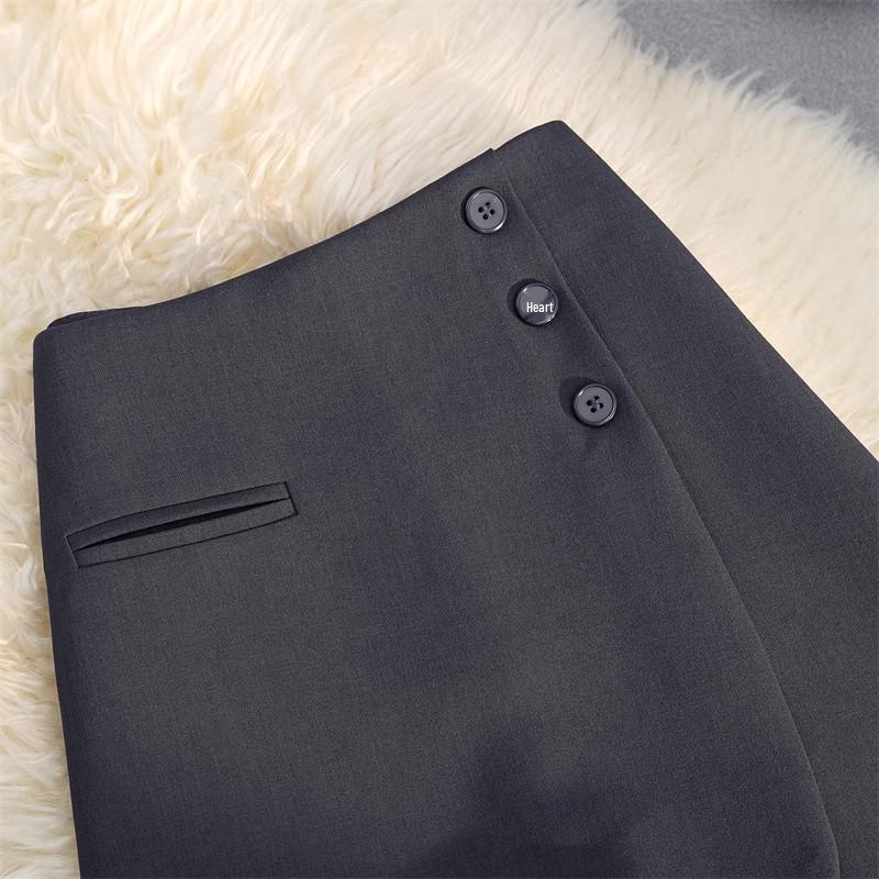 Women's Gray High-Waist A-line Wide Leg Skirt Shorts - Spring/Summer 2025 Collection