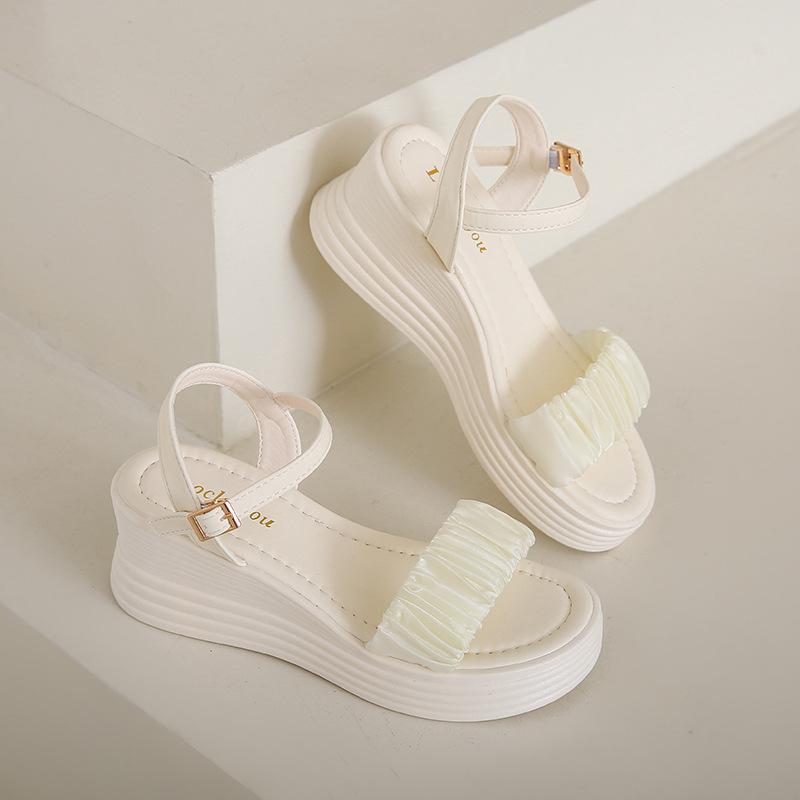 

Босоножки на платформе, увеличивающие рост, женские, на танкетке, летние, новые, женские, универсальные, на толстой подошве, нескользящие, свадебные туфли 41 бежевый