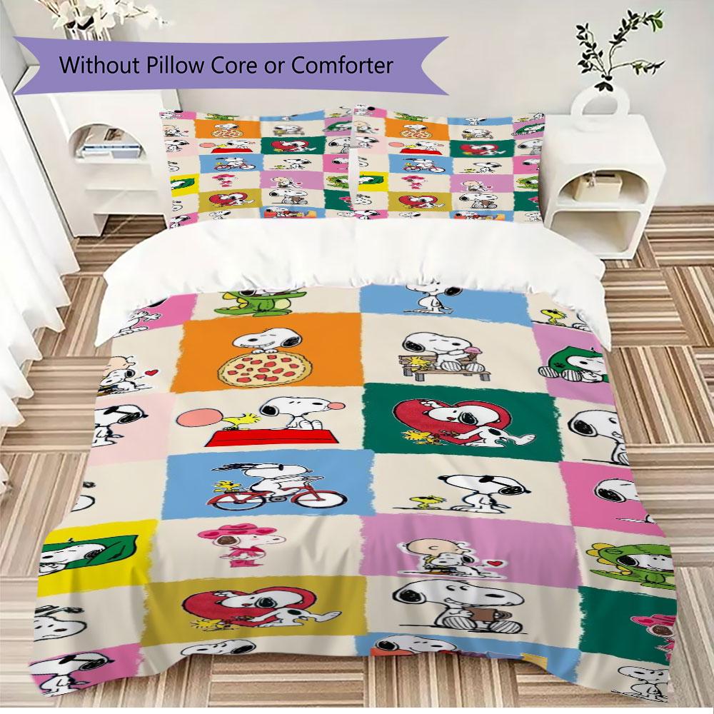 

Snoopy cute pattern colorful print duvet cover and pillowcases, suitable for the bedroom, three-piece set in various sizes. 135x200cm