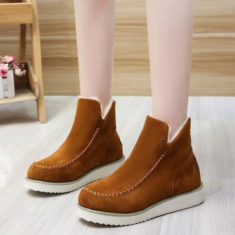 Large Size Autumn and Winter New Flat-bottomed Thick-soled Warm Short Cotton Boots with Thickened Fluff Snow Boots Inside for Women