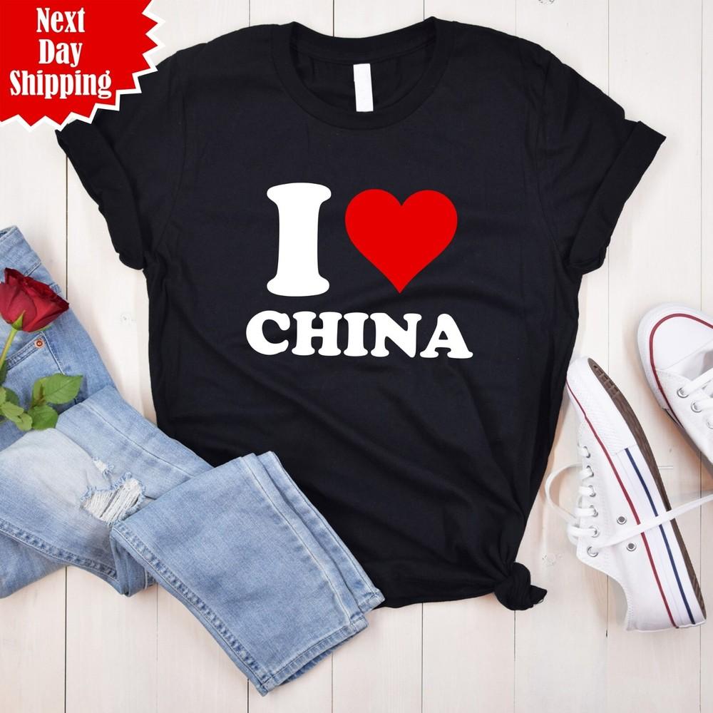

I Love Heart China T-Shirt Printed I Love China 100% Cotton Unisex Crew Neck Top 2XL