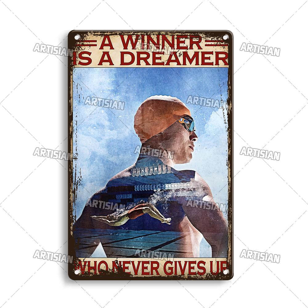 Artisian Sport Metallschild Schwimmen Blechschild Tauchen Dekoratives Poster Wanddeko Garage Bar Pub Club Hotel Café Küche Zuhause