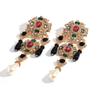 Elegant Baroque-Style Statement Earrings With Full Rhinestone Pearl Accents VintageInspired Alloy Drop Women