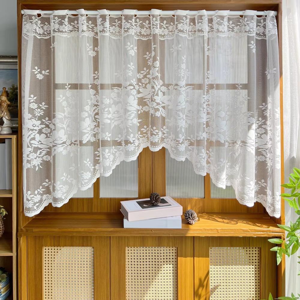 Translucent Window Sheer Curtain Flower Pattern Window Drape  Home Decoration