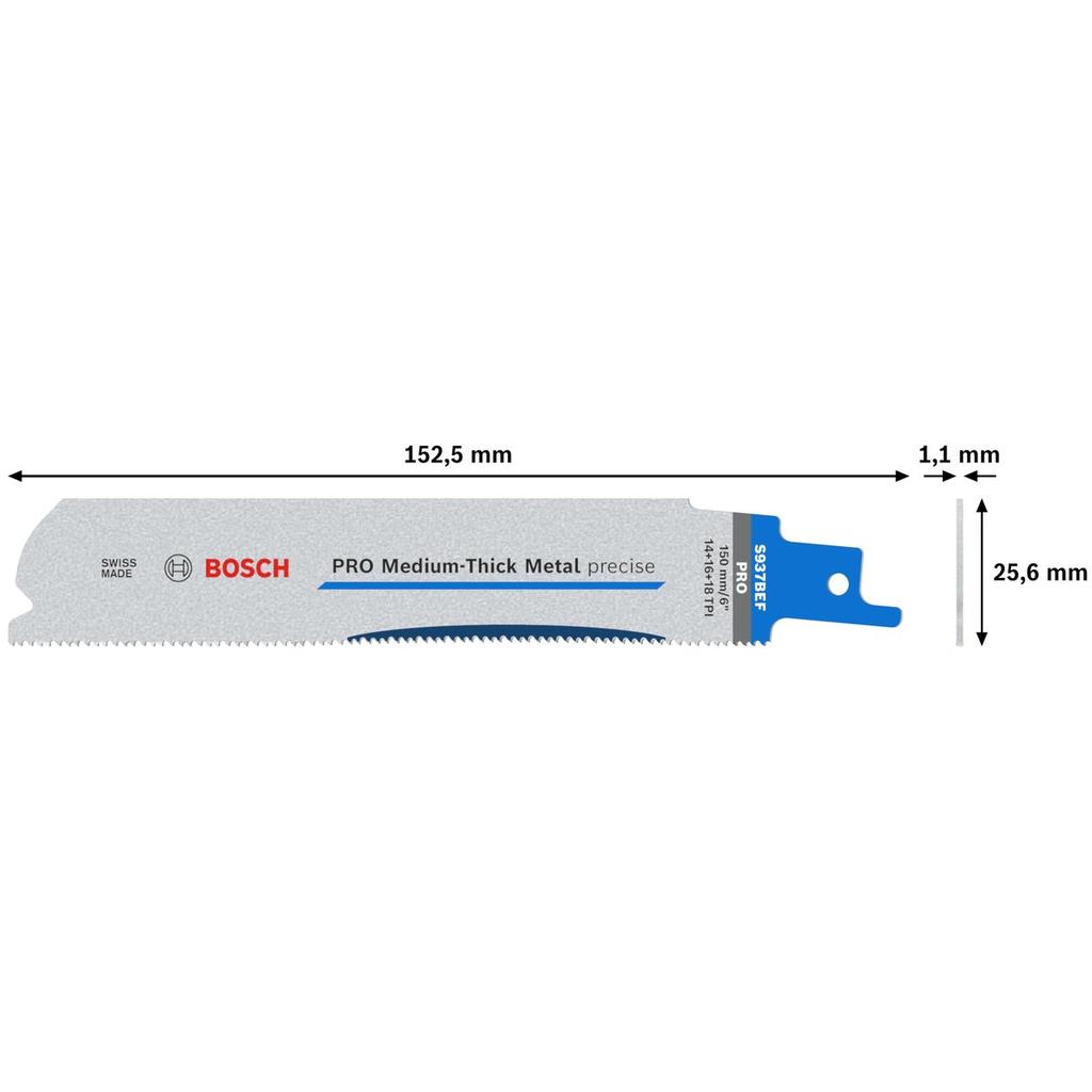 BOSCH S937BEF Bi-Metal Reciprocating Saw Blades for Medium-Thick Metal, 5-Pack (2608658991)