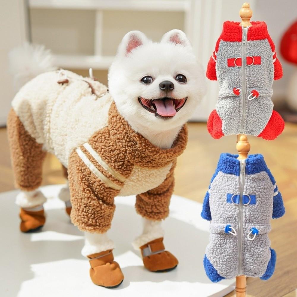 Thickened Winter Dog Clothes Warm Comfortable Dog Four Legged Jacket Color Blocking Double-Sided Velvet Pet Zipper Clothing