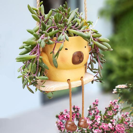 Huśtawka Doniczka Zwierzęca Wisząca na Ścianie Doniczka Kreskówkowa Kapibara Lew Doniczka na Sukulenty Mały Kaktus Dekoracja Wewnętrzna Zewnętrzna