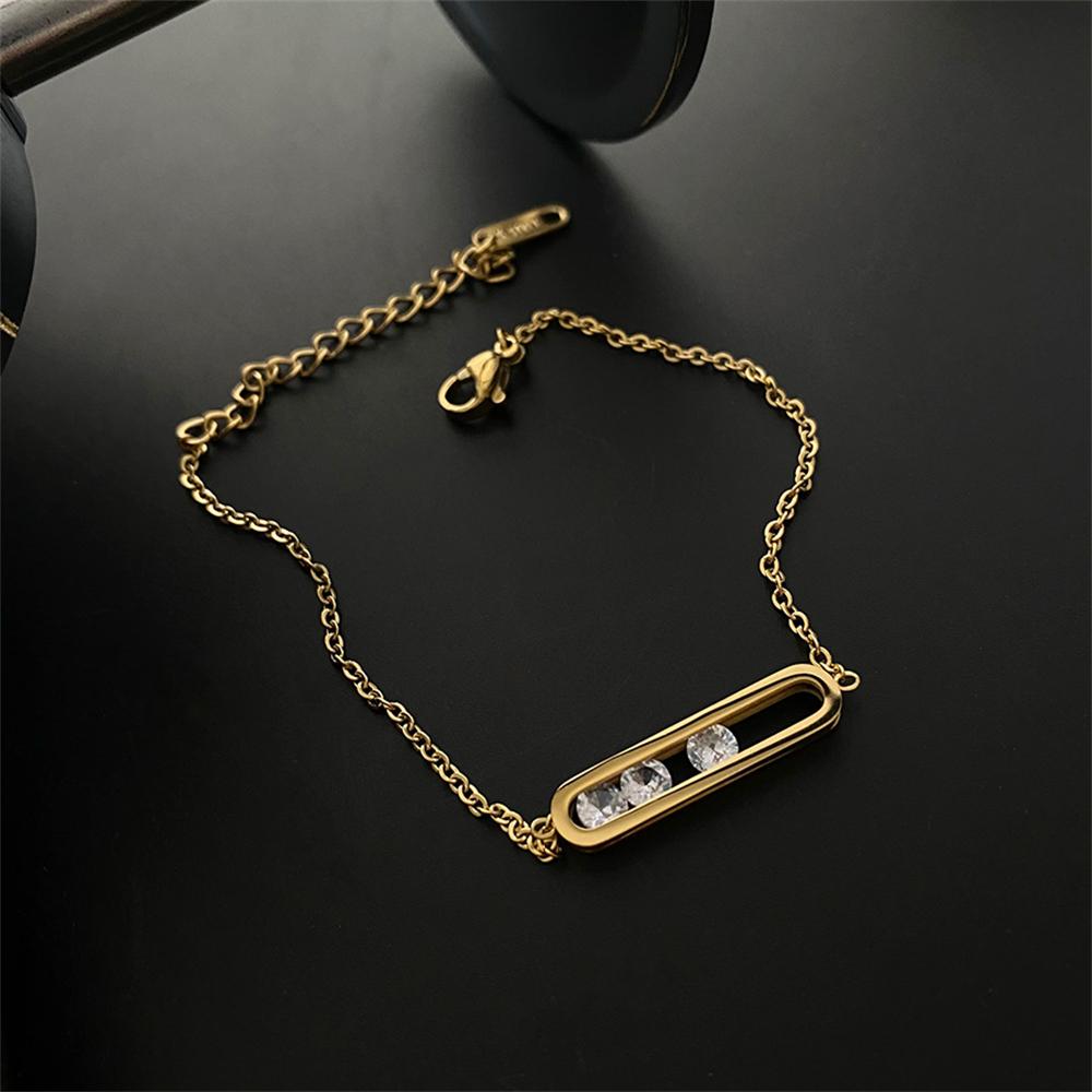 Titanium Steel Not Fade Necklace Bracelet Female Rectangular Banboo Pendant Zircon Clavicle Chain Plated  Simple 2Pcs/Set Jewelr