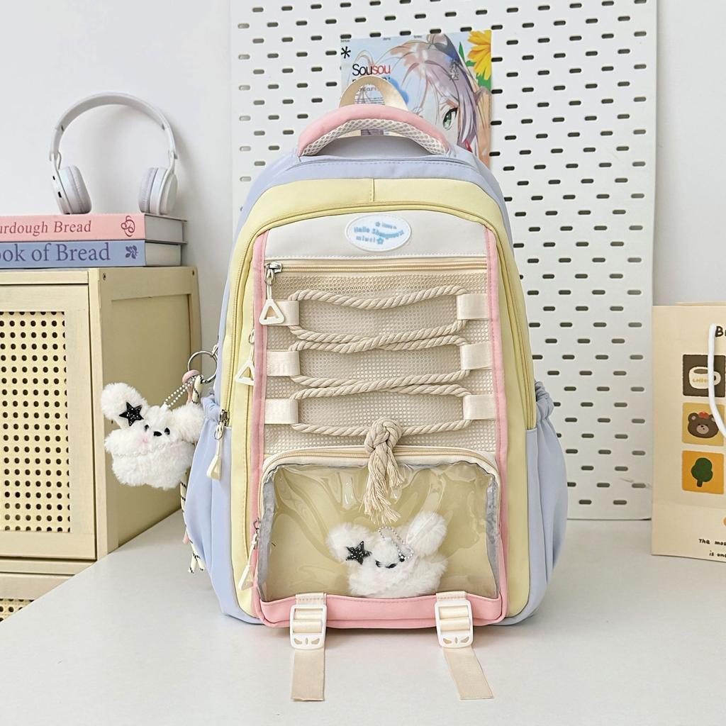 Schoolbag Wear-resistant Practical Student Schoolbag Large Capacity Bar Pain Bag Two-dimensional Transparent Pain Bag Dopamine Color Scheme Backpack