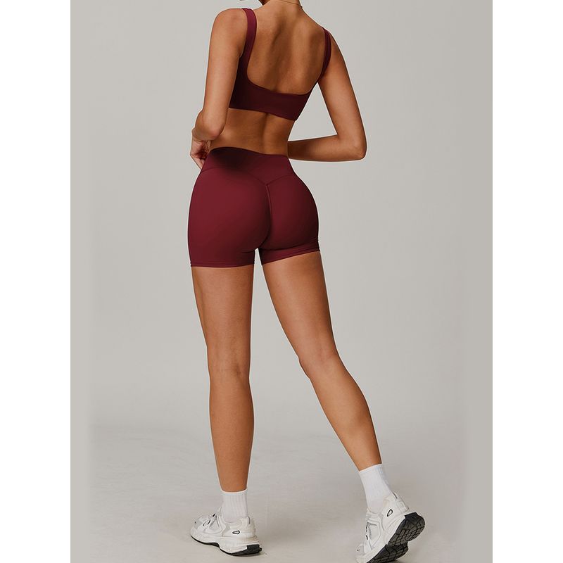 European and American Nude Feel Cross V Waist Fitness Shorts Peach Tight Buttock Lifting Sports Shorts Women Outer Wear Three-Point Yoga Pants