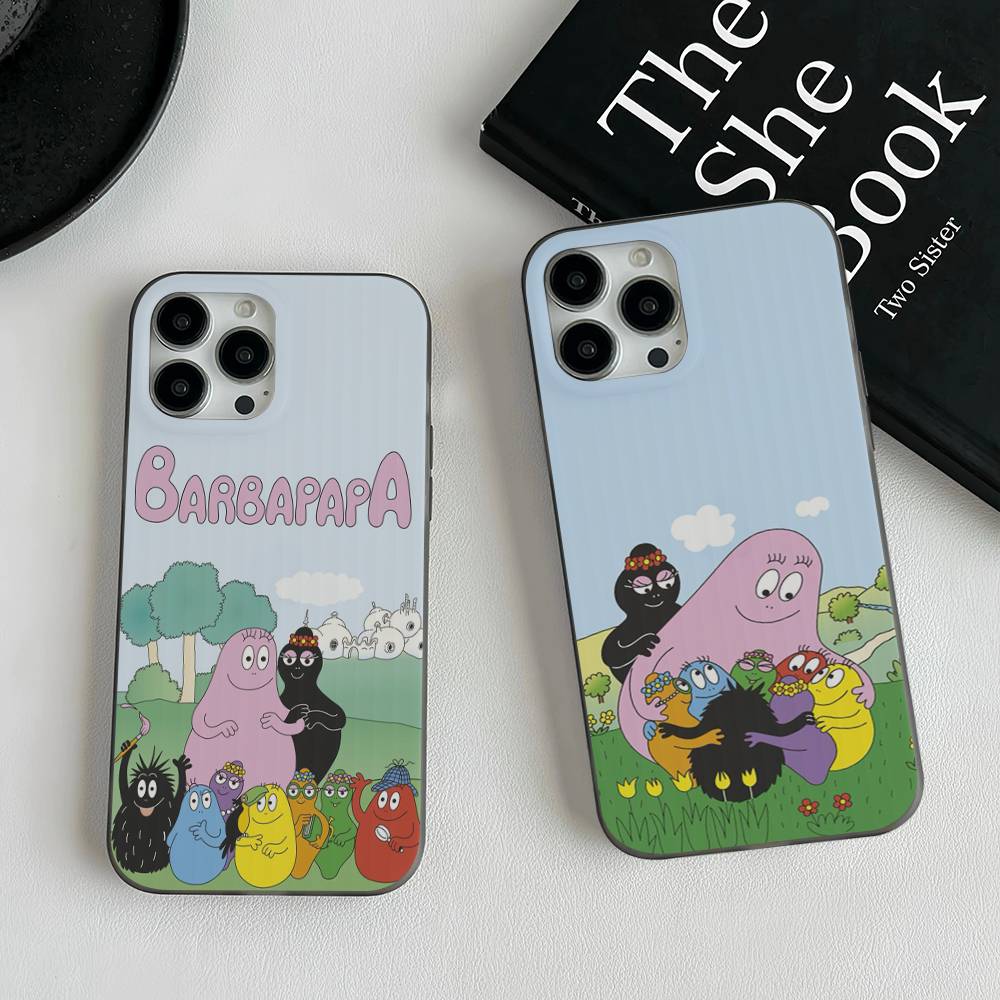 Cute Cartoon Barbapapa For iPhone 16 15 14 13 12 11 17 Pro Max Plus Wave Corrugated Phone Case Anti Drop Cover