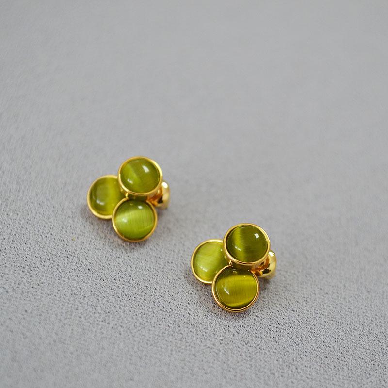 

Minimalist Gold-Plated 3D Stud Earrings with Colorful Cat s Eye Stone