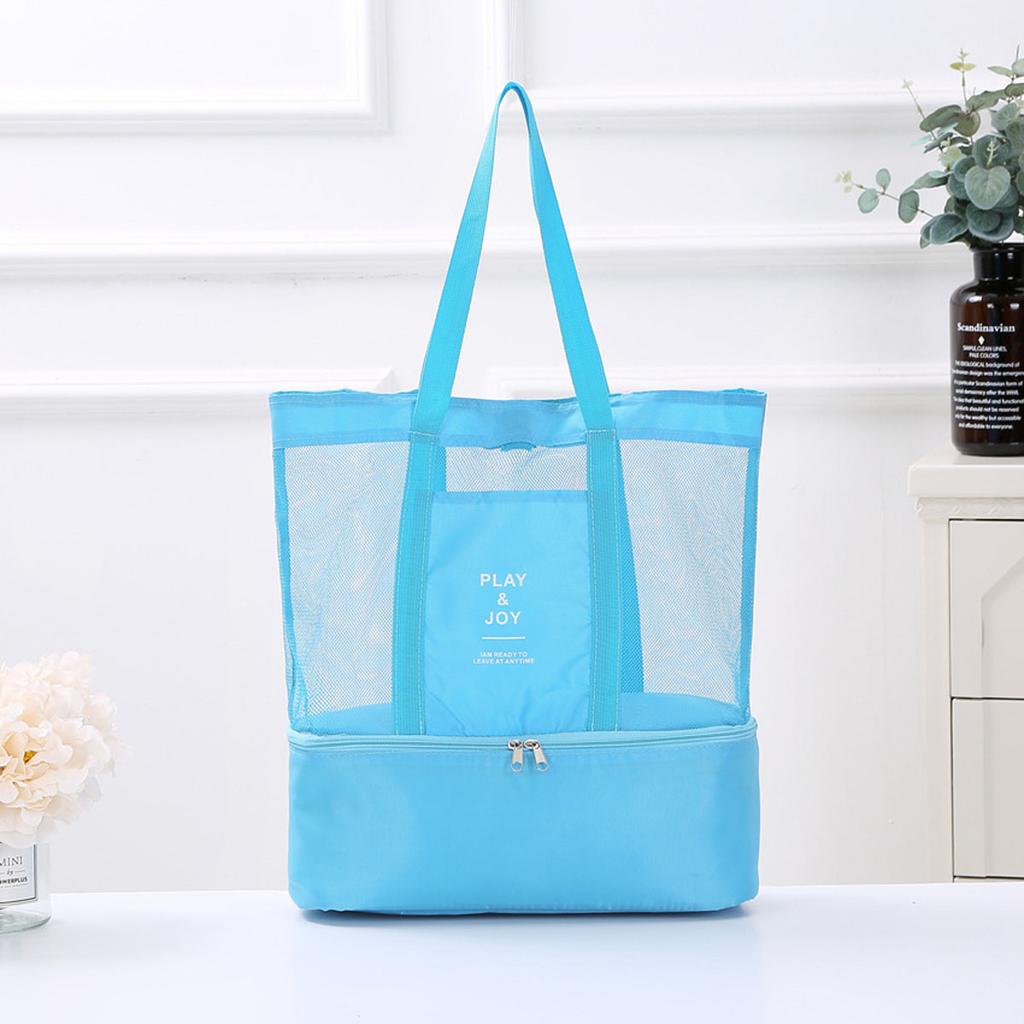 1pc-Outdoor Picnic Beach Bag Large Capacity Transparent Mesh Bag Double-layer Insulated Tote Bag Office Lunch Snacks Picnic Bag