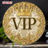 Vintage Gold Crown Metal Wall Art Round Sign Home Cafe Garage Decor