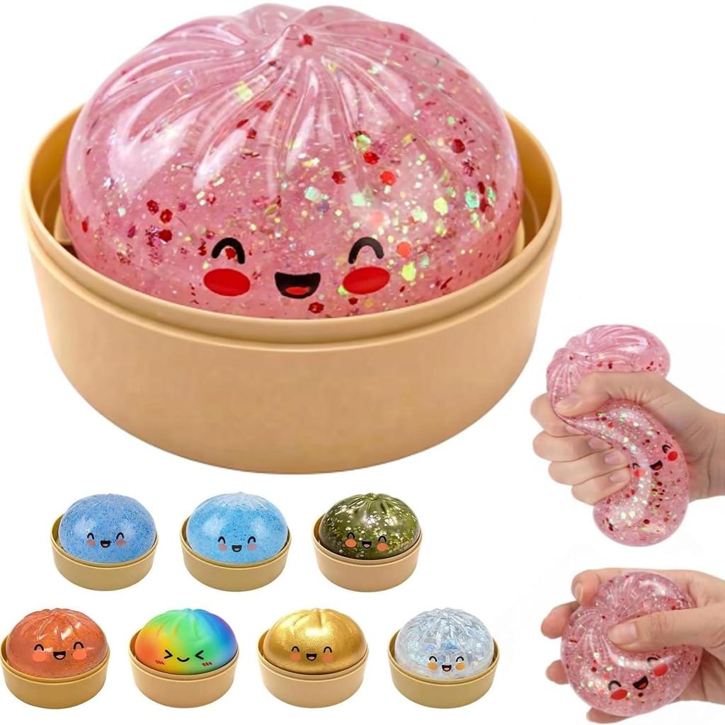 Urocze Bao Bun Pierożki Squishy Slime Zabawki do Redukcji Stresu Nieprzywierający Przezroczysty Brokatowy Slime Piłeczka Antystresowa Zabawka Fidget Dla Dzieci Upominek na Imprezę