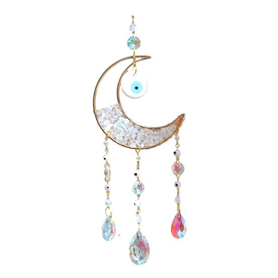 Yousheng Evil Eye Faux Crystal Suncatcher, Prism Rainbow Maker Window Hanging Decor, Wind Chime Style Moon Sun Catcher for Home Garden Decor