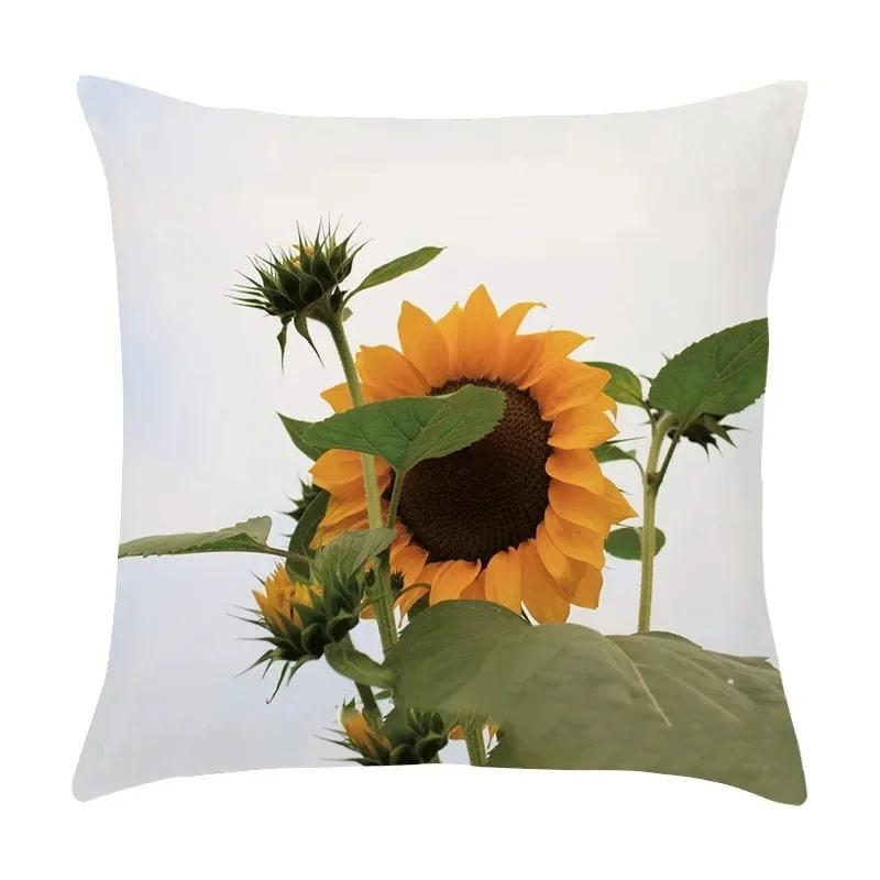 Luxury Home Decor Pillow Cover Living Room Sofa Cushion Cover Oil Painting Sunflower Photo Pattern Cushion Cover