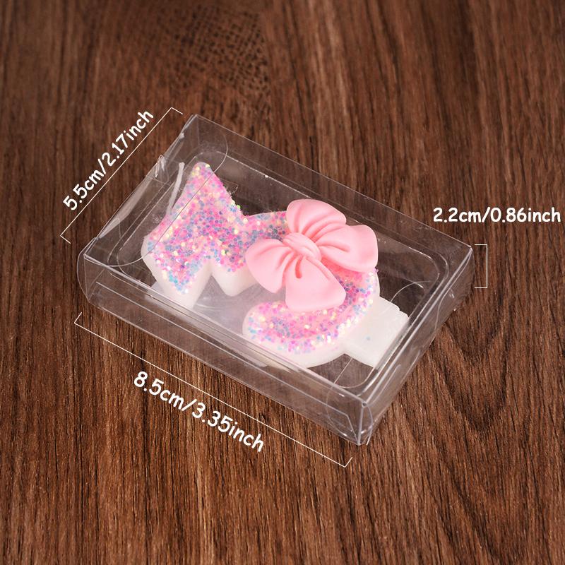 Cute Pink Bow Cake Number Candles Glitter 0-9 Digital Cake Toppers Kids Girls Birthday Party Cupcake Dessert Decoration Favors