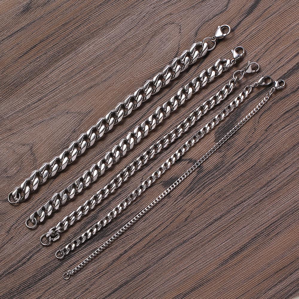 Fashion Hip Hop Jewelry Gold Silver Color 3/5/7/9/11mm Lobster Clasp Stainless Steel Cuban Link Bracelet for Women and Men