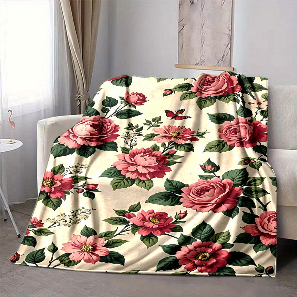 1pc Floral Butterfly Lightweight Flannel Blanket, Comfortable and Warm Blanket, for Office and Camping Sofa Bed, Livingroom199