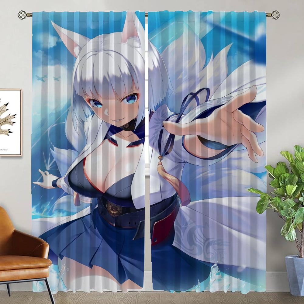 Azur Lane Zasłony przeciw komarom do zaciemniania pokoju 2 panele działowe dekoracja na Halloween rolety salon dziecko