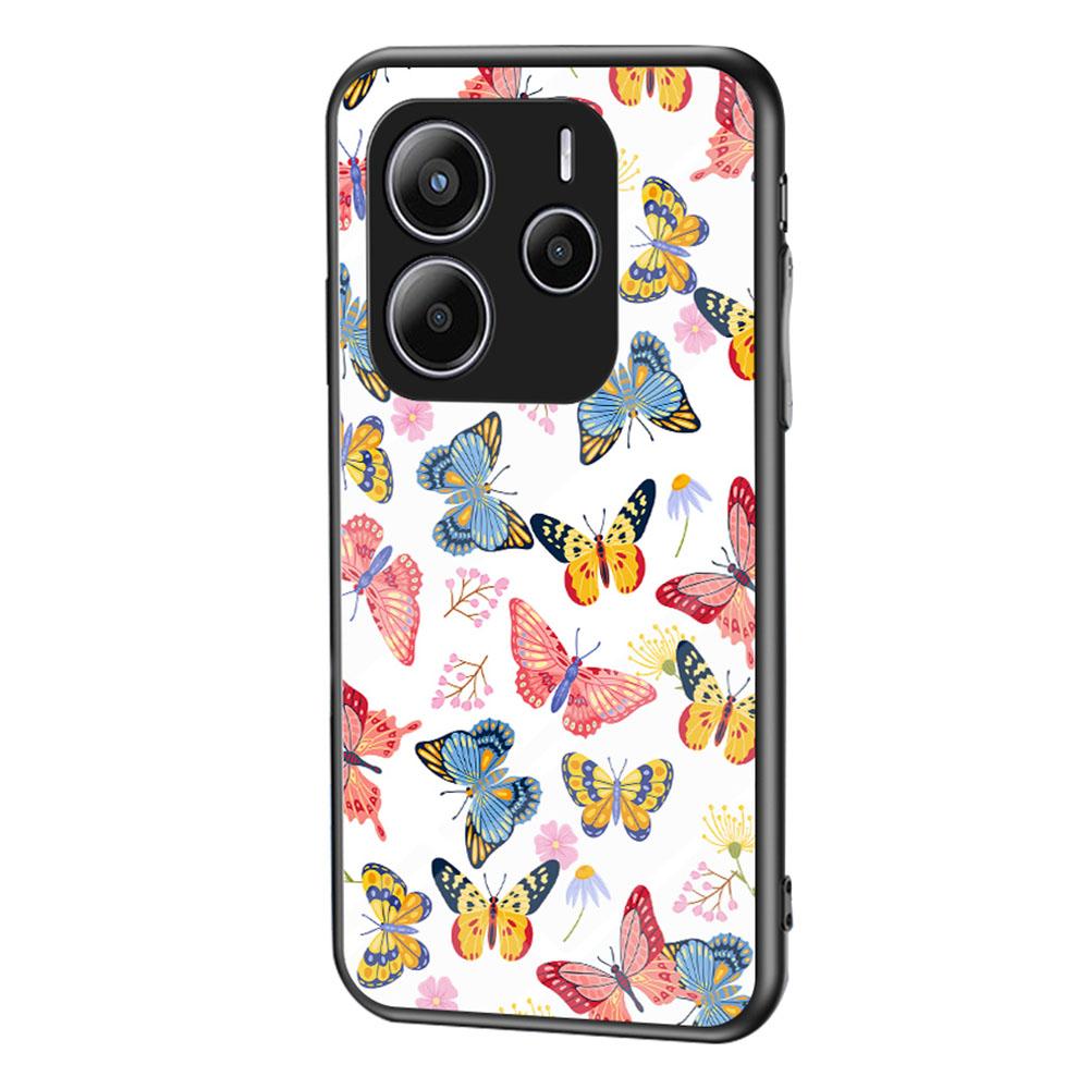 For Xiaomi Redmi Note 14 5G Case Butterfly Pattern TPU+Tempered Glass Protective Phone Cover