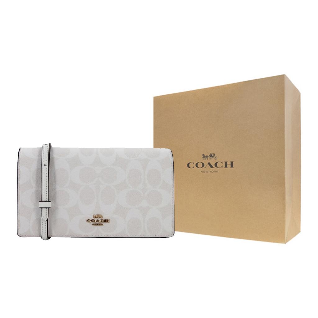 Coach Anna 20 Monogramm Klappe Canvas und Leder Schultertasche Damen Taschen Gletscher-Weiß 3036-IMRFF