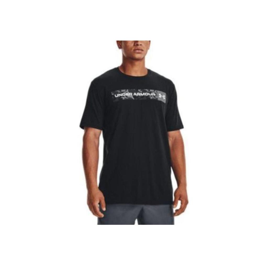 Under Armour Camo Letter Logo Solid Stripe Short Sleeve T-Shirt Men Tops Black 1376830-001