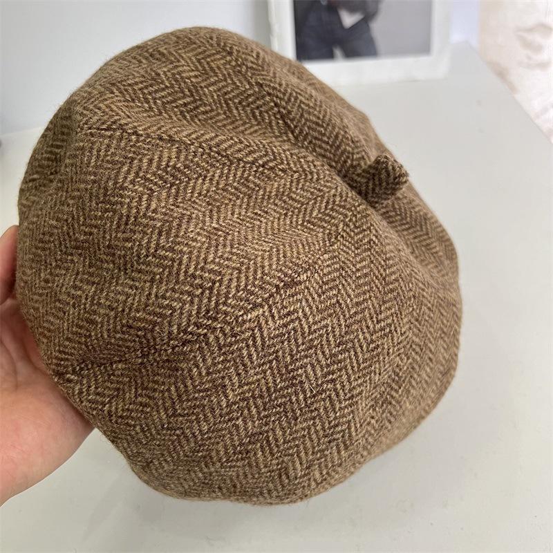 Autumn and winter new plain and elegant wool octagonal hat women's fashion and elegance out of the street high-end versatile solid color beret