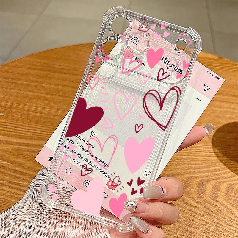 Love Heart Painted Print Silicone Phone Case For iPhone 17 Pro Max 16 15 14 Pro Max 13 12 Pro 11 Shockproof Soft TPU Clear Cover