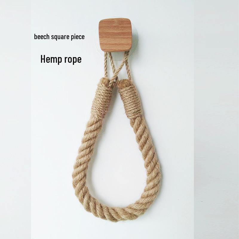 Hemp Rope Tissue Holder: Solid Wood & Cotton Woven Towel Rack, Creative No-Drill Roll Paper & Face Towel Storage Shelf