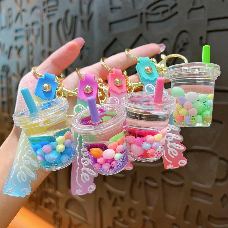 Exquisite Süße Gelee-Bohnen Milchtee Schlüsselanhänger: Treibsand Flüssig Anhänger Tasche Zubehör Geschenk