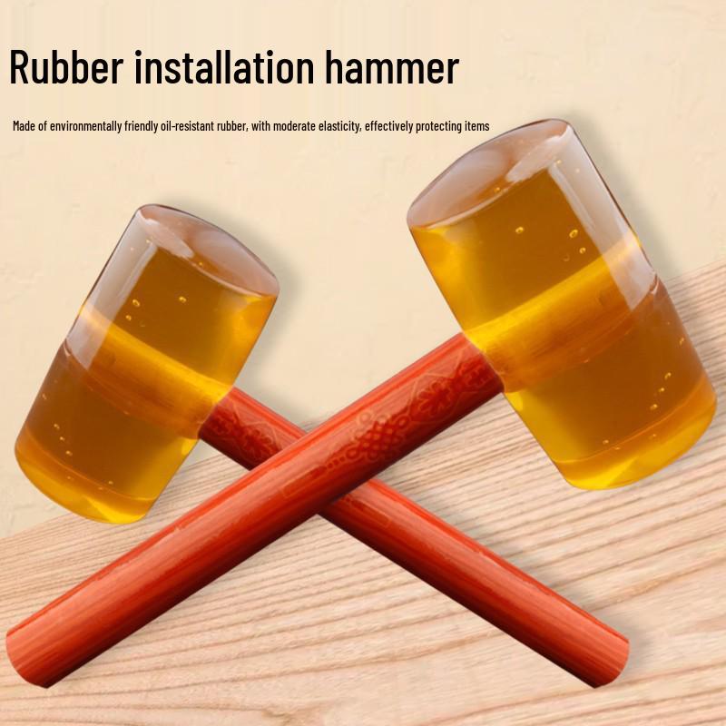 Transparent Rubber Hammer with Wooden Handle – Ideal for Tile, Marble, and Plastic Installation