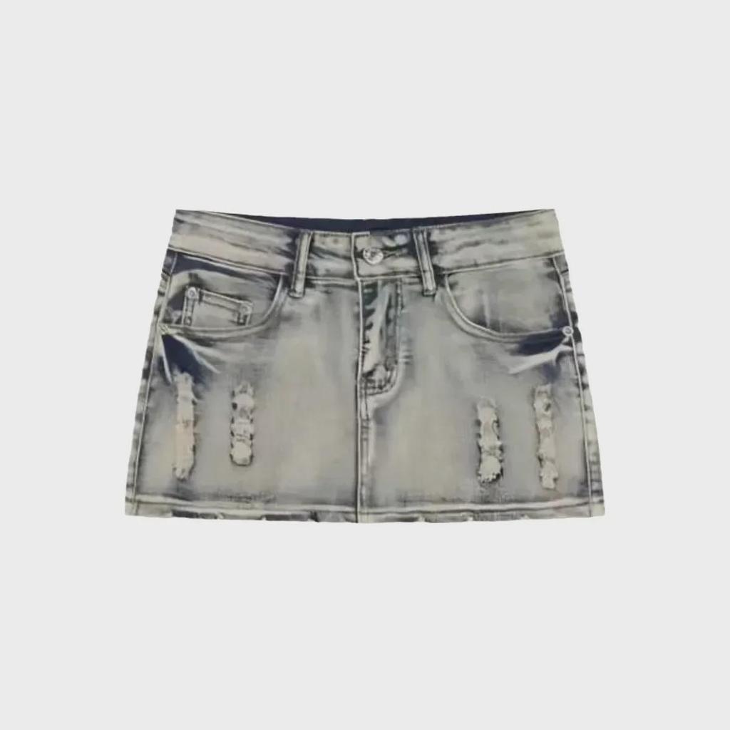 Fustă Mini din Denim cu Talie Joasă în Stil Retro American pentru Femei pentru Primăvară/Vară