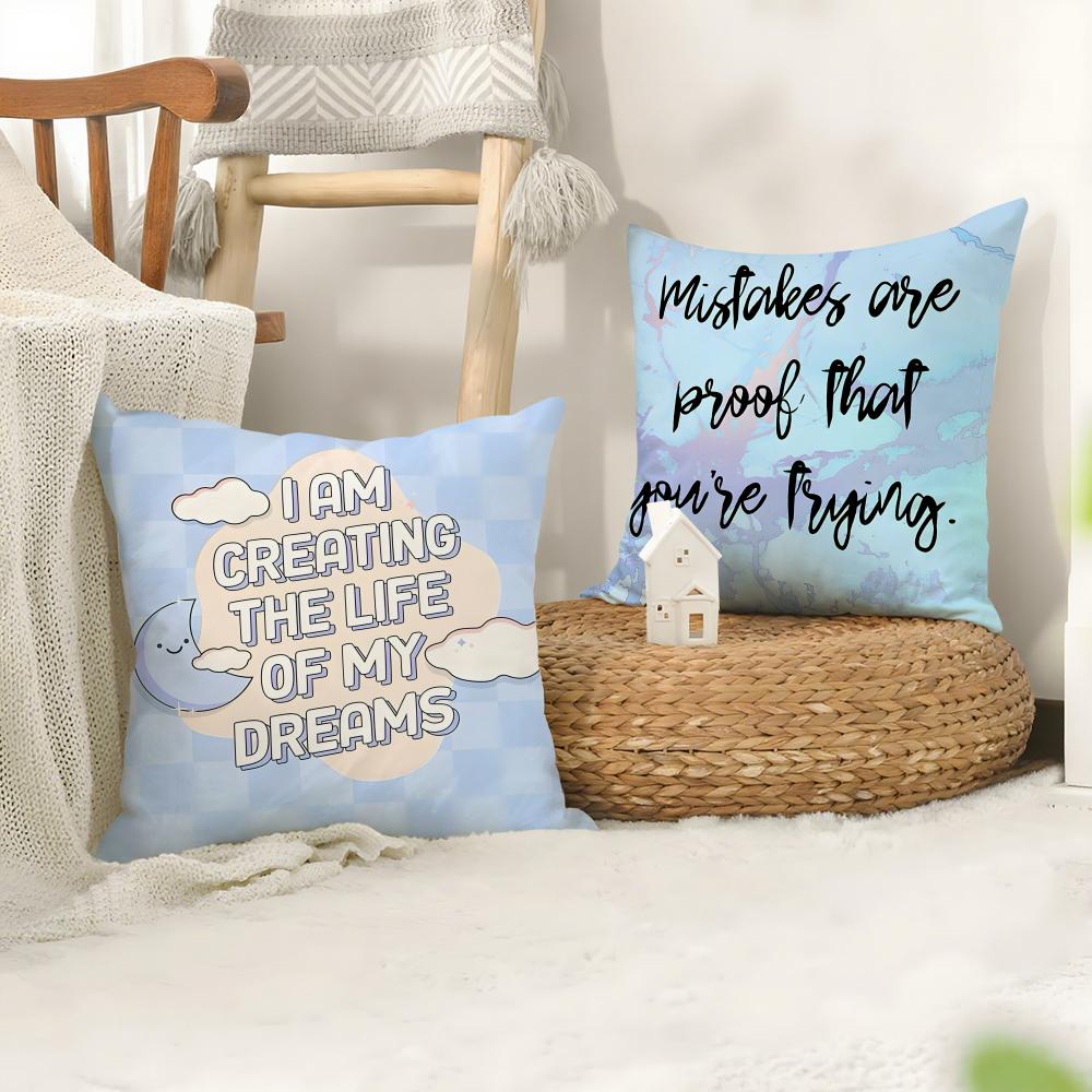 Encouraging Text Ins Cushion Cover Plush Fabric Soft Double-Sided Printed Sofa Warm Winter Home Child Gift Pillow Case
