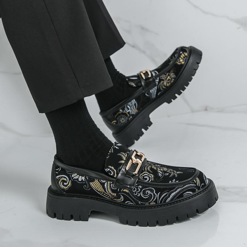 Scarpe da Uomo con Plateau Mocassini Eleganti Scarpe Elevator Punk Scarpe Formali da Lavoro Stampa Suola Spessa Creepers Taglie Forti