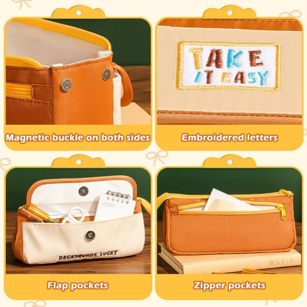 Color-blocking Pen Bag Large Capacity Stationery Bag Multi-functional Pencil Case  Students