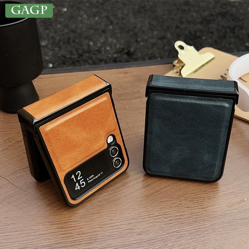 For Samsung Z Flip 5 6 7 Leather Case Pure Color 3 In 1 Hinge Protection Shockproof Cover for Samsung Galaxy Z Flip 3 4 5 6 7