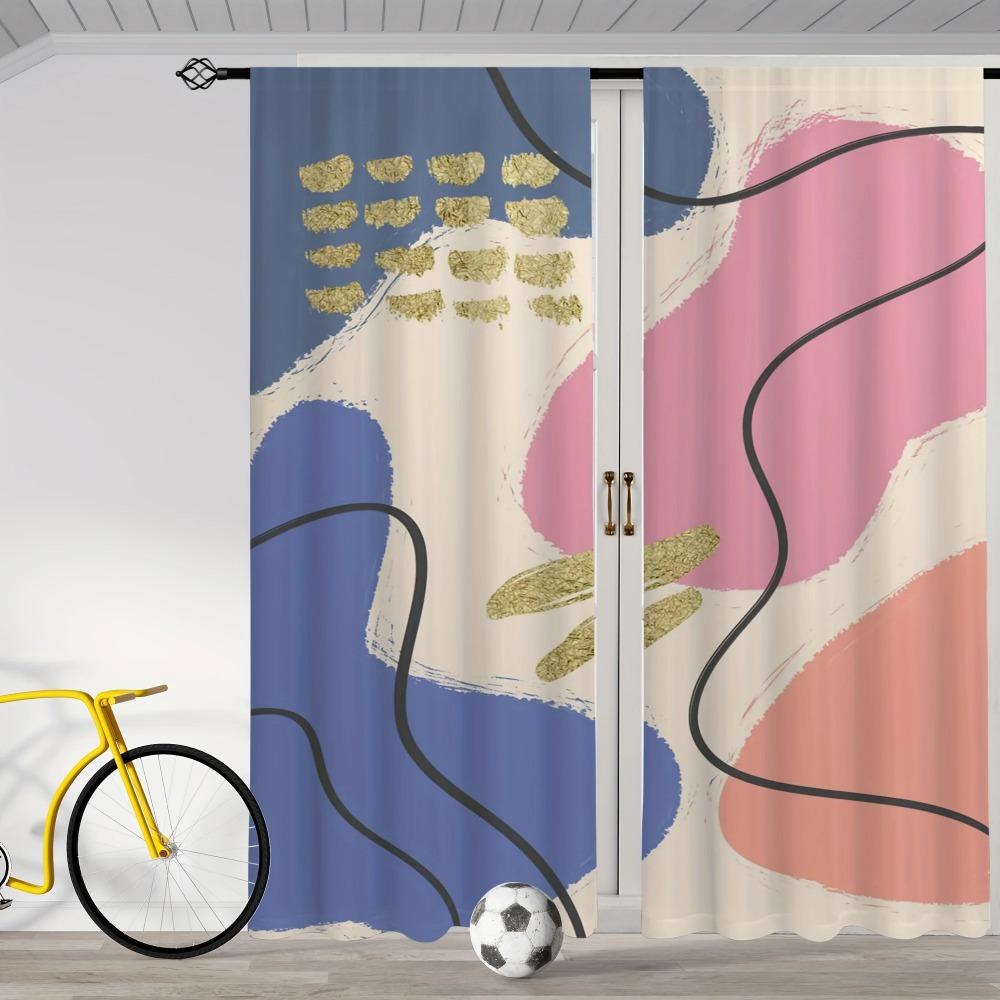 2ks Abstraktní Barevný Vzor Záclona Dekorativní Okenní Drapérie Okenní Dekorace Pro Ložnici Obývací Pokoj Domácí Dekorace Pokoj