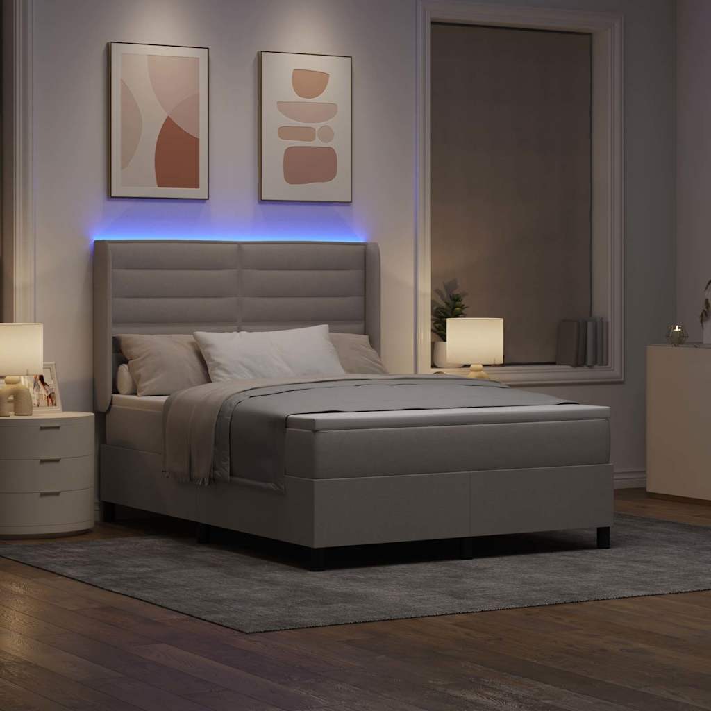 LED Boxspring Bed with Headboard Taupe 160 X 200 Cm Fabric