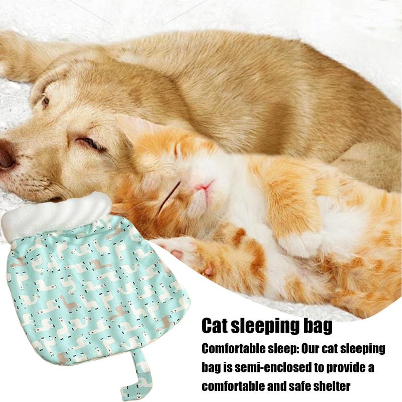 Cat Bed Plush Cloth Calming Sleeping Bag Soft Winter Cat Cave Bed For Kitten Puppy Animal Outdoor Calming Travel Winter