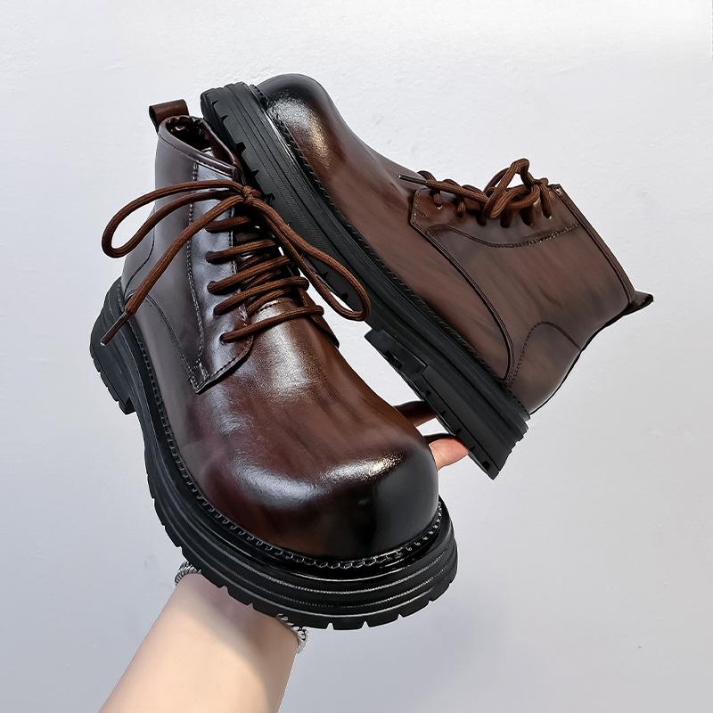 Men'S Shoes Spring And Autumn Casual Big Head Leather Boots Thick Sole Inner Height Increase Martin Boots 4722-T