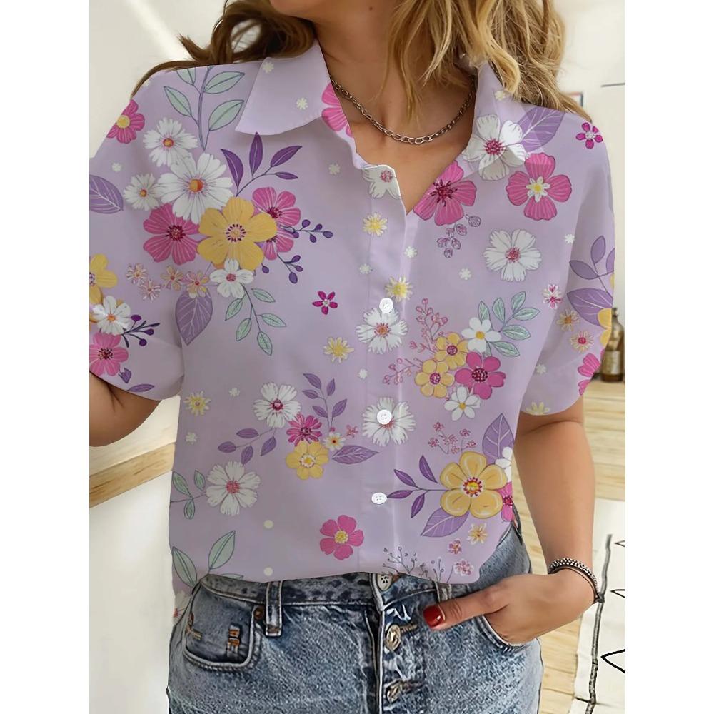 Hawaiian Womens Shirts Short Sleeve Button Floral Rose Printed Tops Casual Beach Shirts Summer New Sunflower Blouse Women's Tops